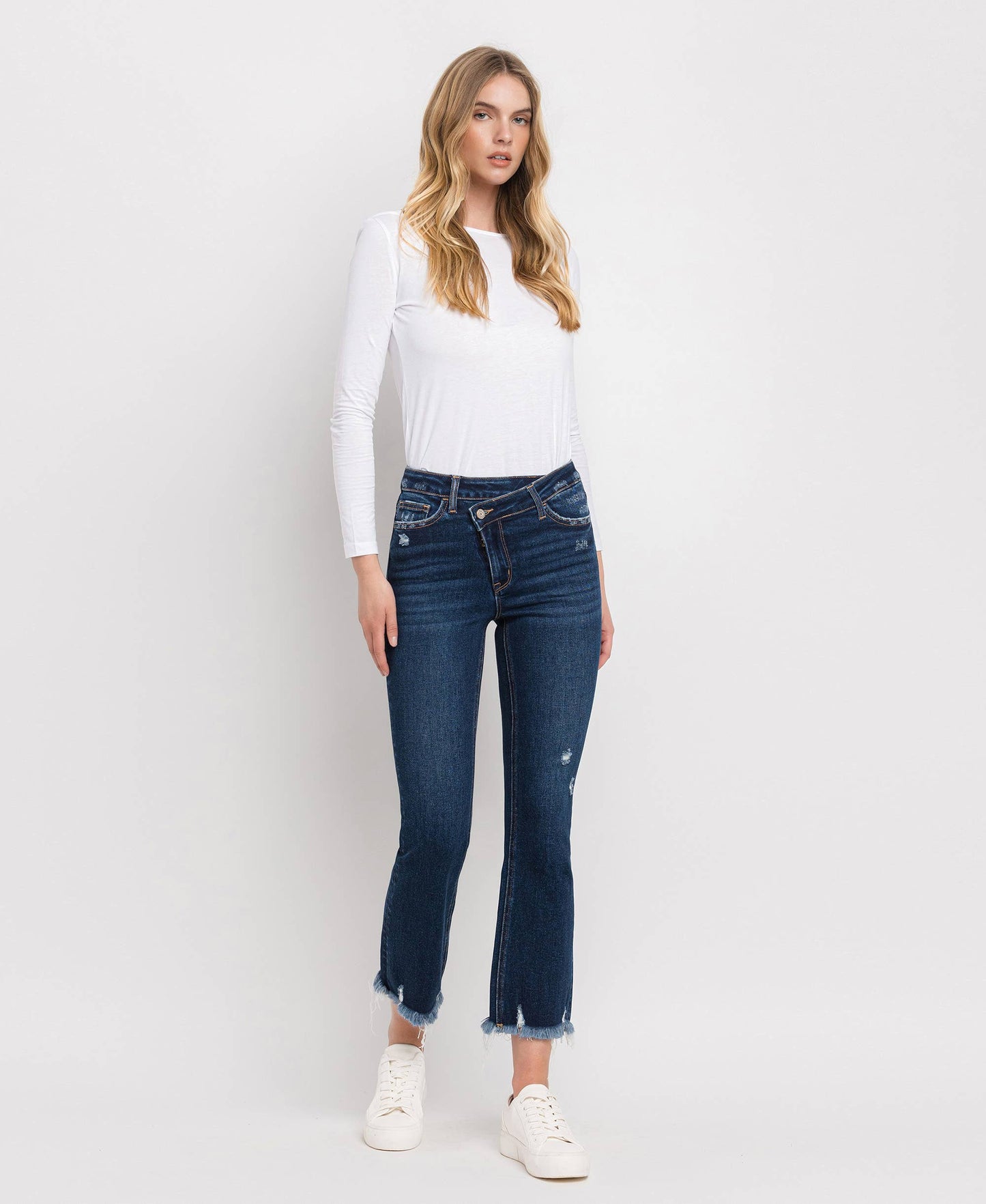 CROSSOVER WAISTBAND KICK FLARE JEANS