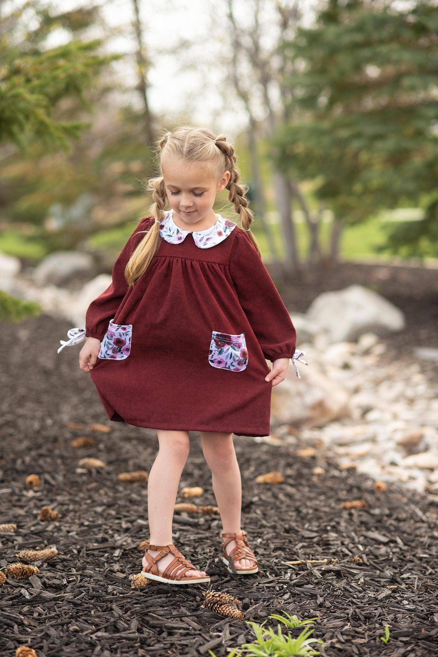 GIRLS BURGUNDY CORDUROY DRESS