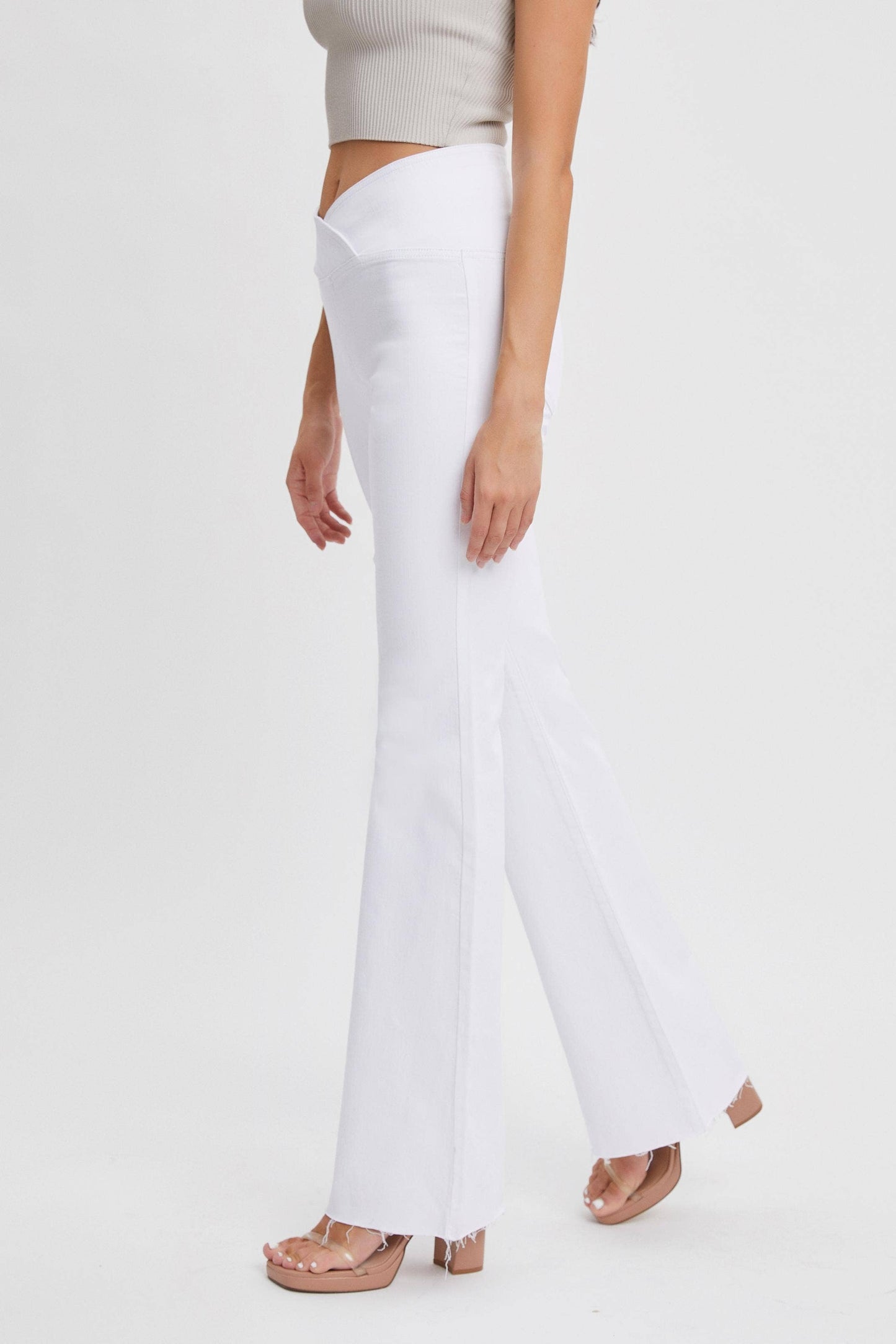 WHITE CROSS WAISTBAND FLARES