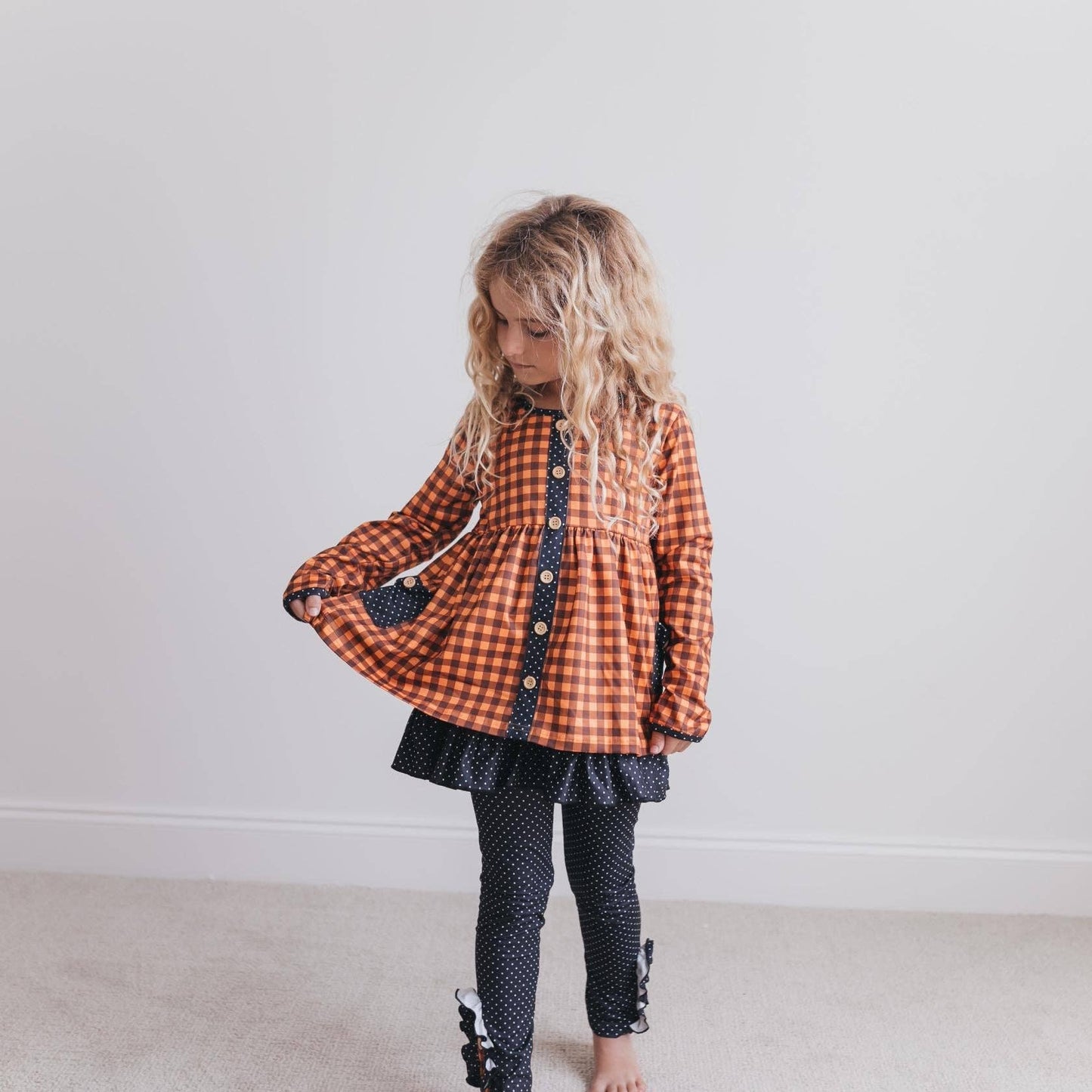 GIRLS NAVY/RUST GINGHAM SET