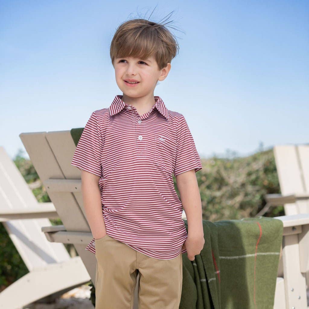 BOYS PERFORMANCE POLO: MAROON STRIPE