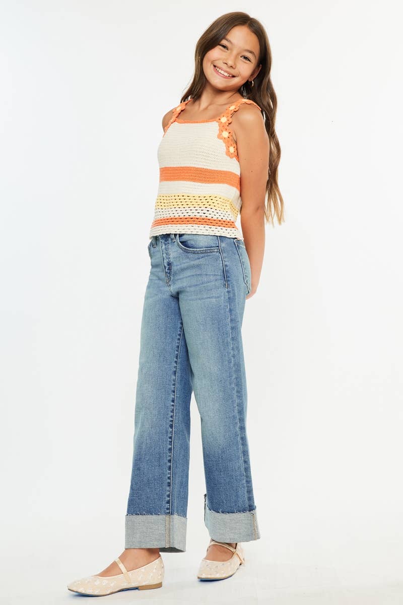 GIRLS KANCAN HIGH RISE CROP WIDE LEG JEANS