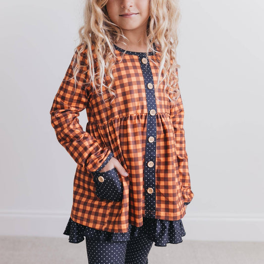 GIRLS NAVY/RUST GINGHAM SET