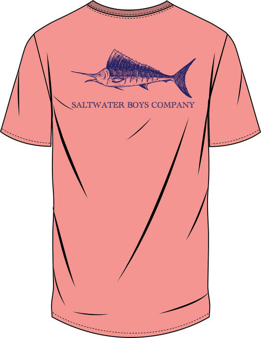 STRIPED MARLIN SS POCKET TEE CORAL