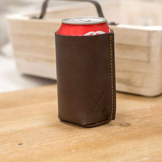 GOLF LEATHER EMBOSSED CAN COOLER